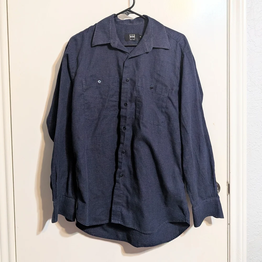 Ike Behar New York Men's Micro-Check Button Down - Navy/Tan - Size M